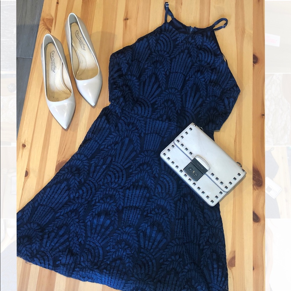 Lulus navy blue lace skater dress